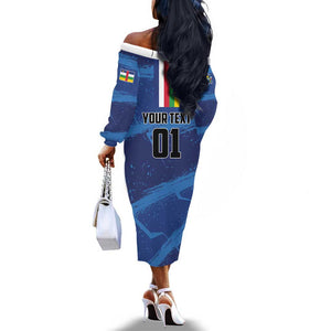 Custom Central African Republic Football Off The Shoulder Long Sleeve Dress African Come On Les Fauves