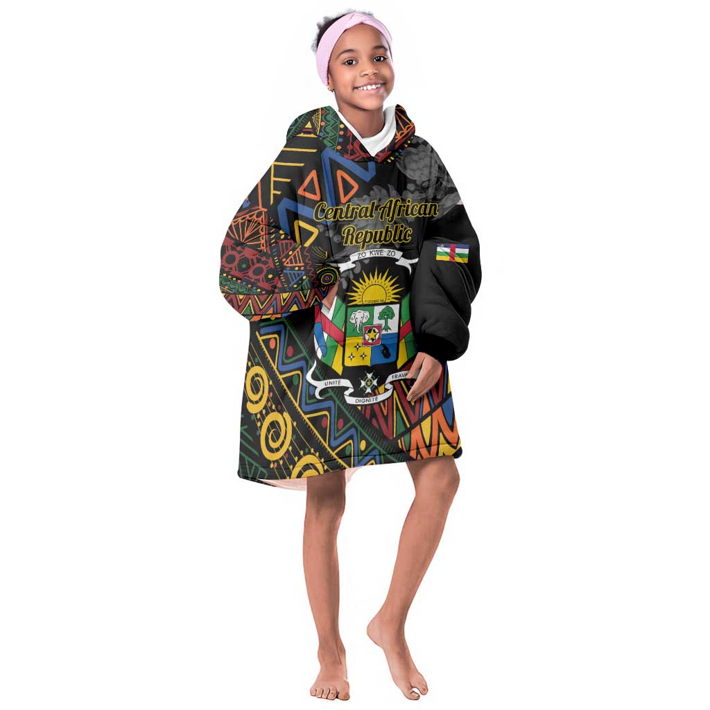 Personalized Central African Republic KId Wearable Blanket Hoodie Protea - African Pattern