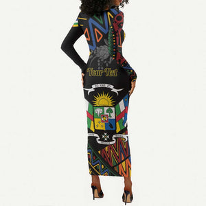 Personalized Central African Republic Long Sleeve Bodycon Dress Protea - African Pattern LT01