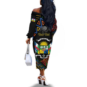 Personalized Central African Republic Off The Shoulder Long Sleeve Dress Protea - African Pattern