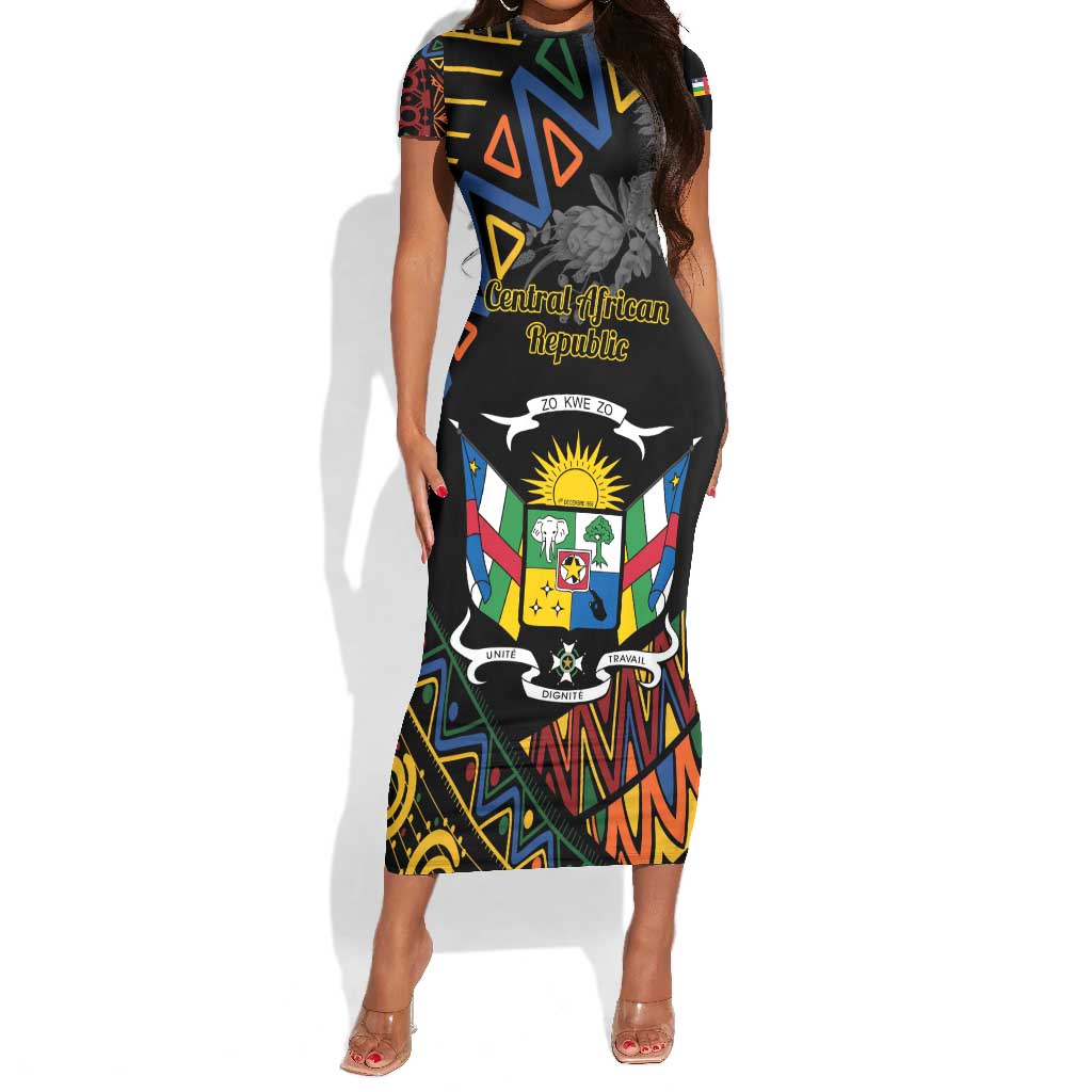 Personalized Central African Republic Short Sleeve Bodycon Dress Protea - African Pattern LT01