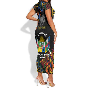 Personalized Central African Republic Short Sleeve Bodycon Dress Protea - African Pattern LT01