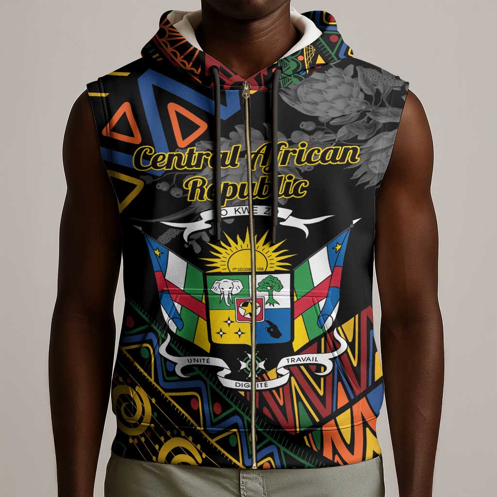 Personalized Central African Republic Sleeveless Zip Hoodie Protea - African Pattern - African Pride
