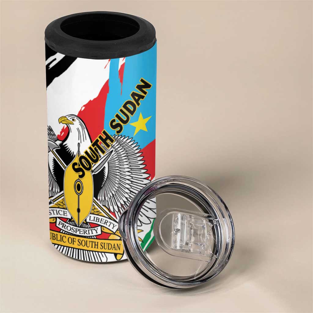 Personalized South Sudan 4 in 1 Can Cooler Tumbler East Africa - Grunge Flag Unique