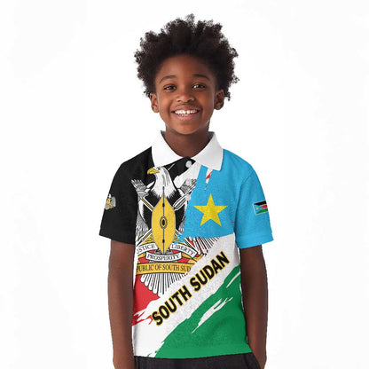 Personalized South Sudan Kid Polo Shirt East Africa - Grunge Flag Unique