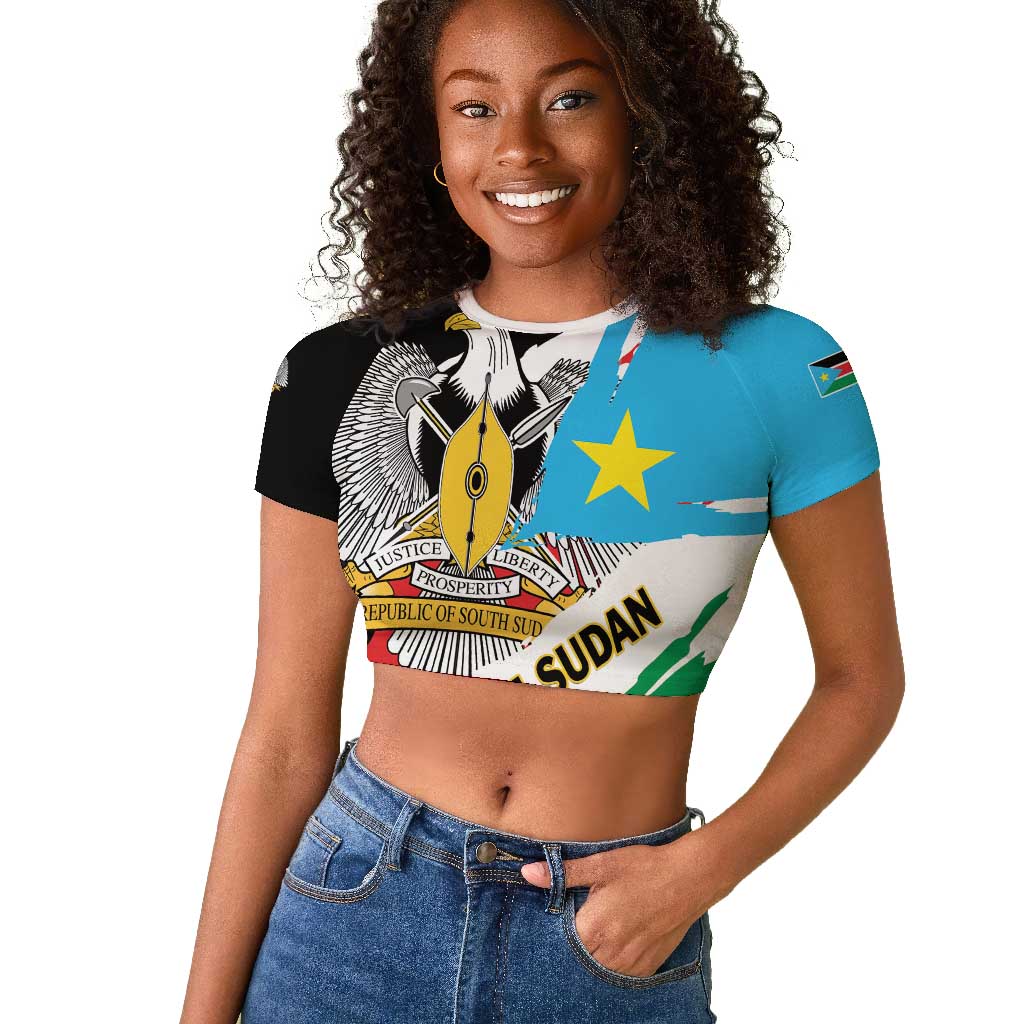 Personalized South Sudan Raglan Cropped T shirt East Africa - Grunge Flag Unique