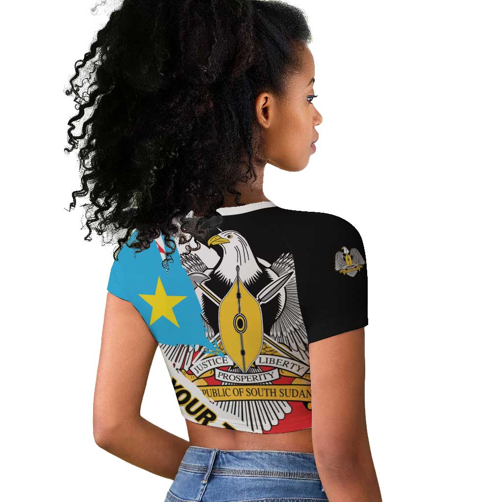 Personalized South Sudan Raglan Cropped T shirt East Africa - Grunge Flag Unique