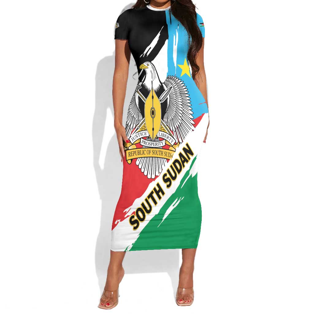Personalized South Sudan Short Sleeve Bodycon Dress East Africa - Grunge Flag Unique LT01