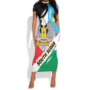 Personalized South Sudan Short Sleeve Bodycon Dress East Africa - Grunge Flag Unique LT01