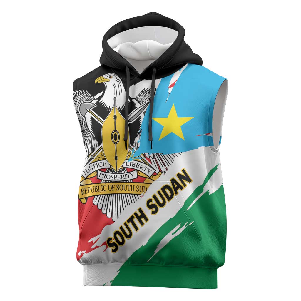 Personalized South Sudan Sleeveless Hoodie East Africa - Grunge Flag Unique - African Pride