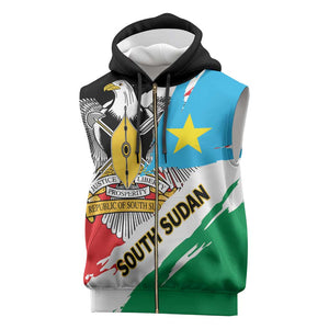 Personalized South Sudan Sleeveless Zip Hoodie East Africa - Grunge Flag Unique - African Pride