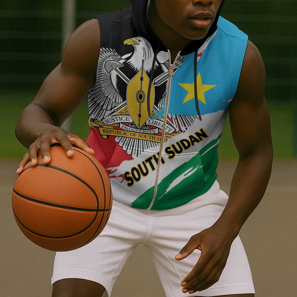 Personalized South Sudan Sleeveless Zip Hoodie East Africa - Grunge Flag Unique - African Pride