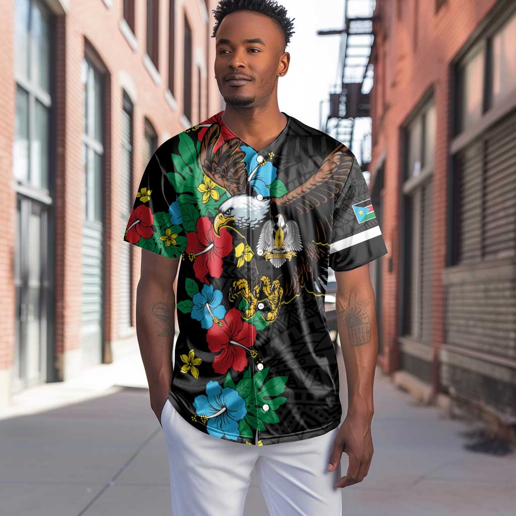 South Sudan Baseball Jersey African Pattern Hibiscus Floral