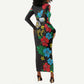 South Sudan Long Sleeve Bodycon Dress African Pattern Hibiscus Floral LT01