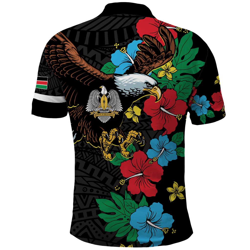 South Sudan Polo Shirt African Pattern Hibiscus Floral