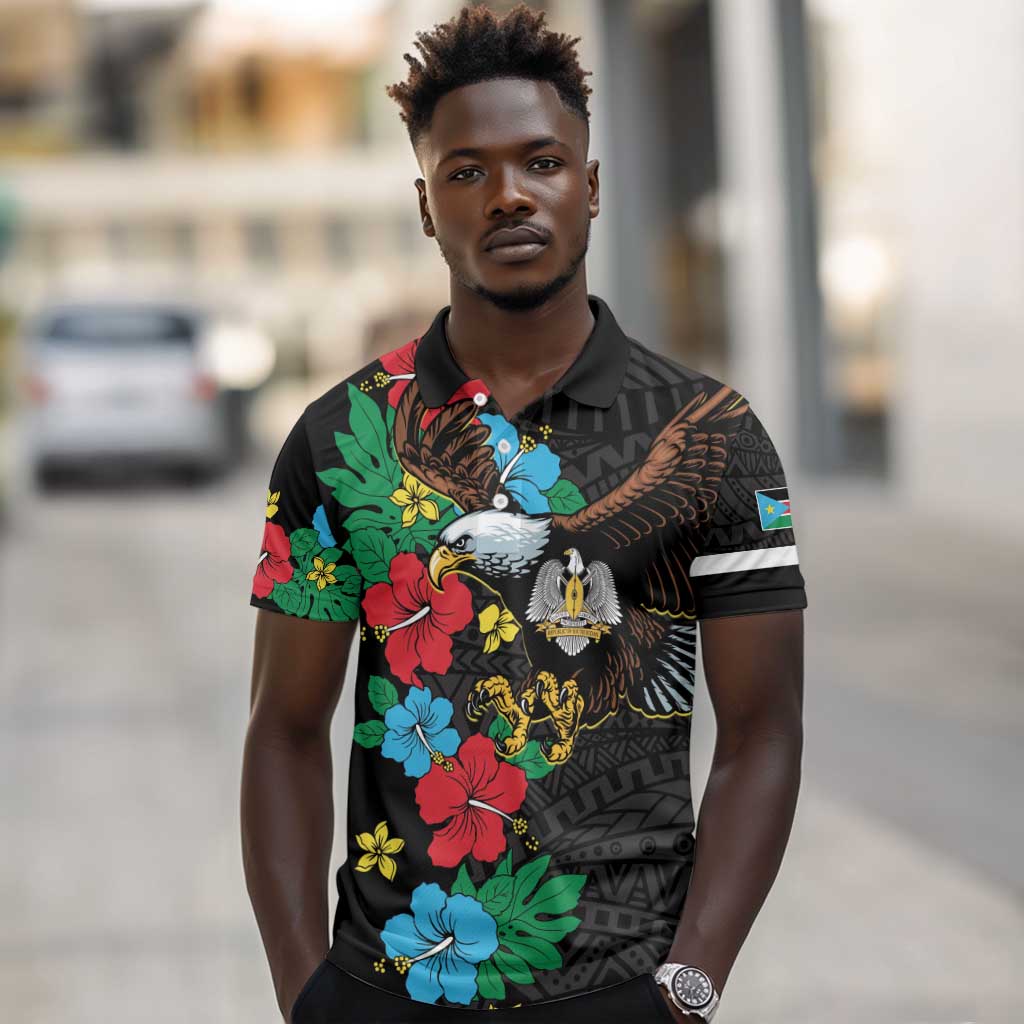 South Sudan Polo Shirt African Pattern Hibiscus Floral