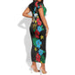 South Sudan Short Sleeve Bodycon Dress African Pattern Hibiscus Floral LT01