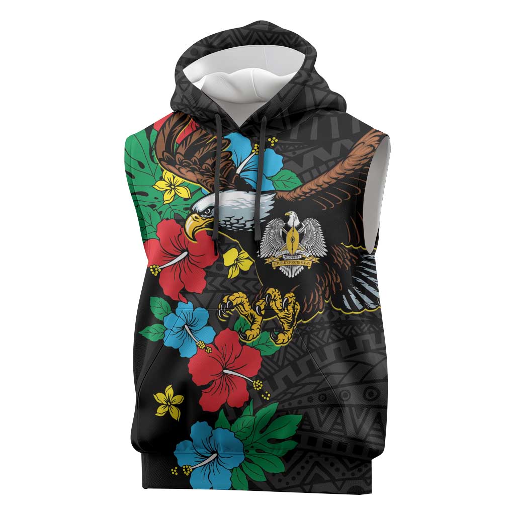 South Sudan Sleeveless Hoodie African Pattern Hibiscus Floral - African Pride