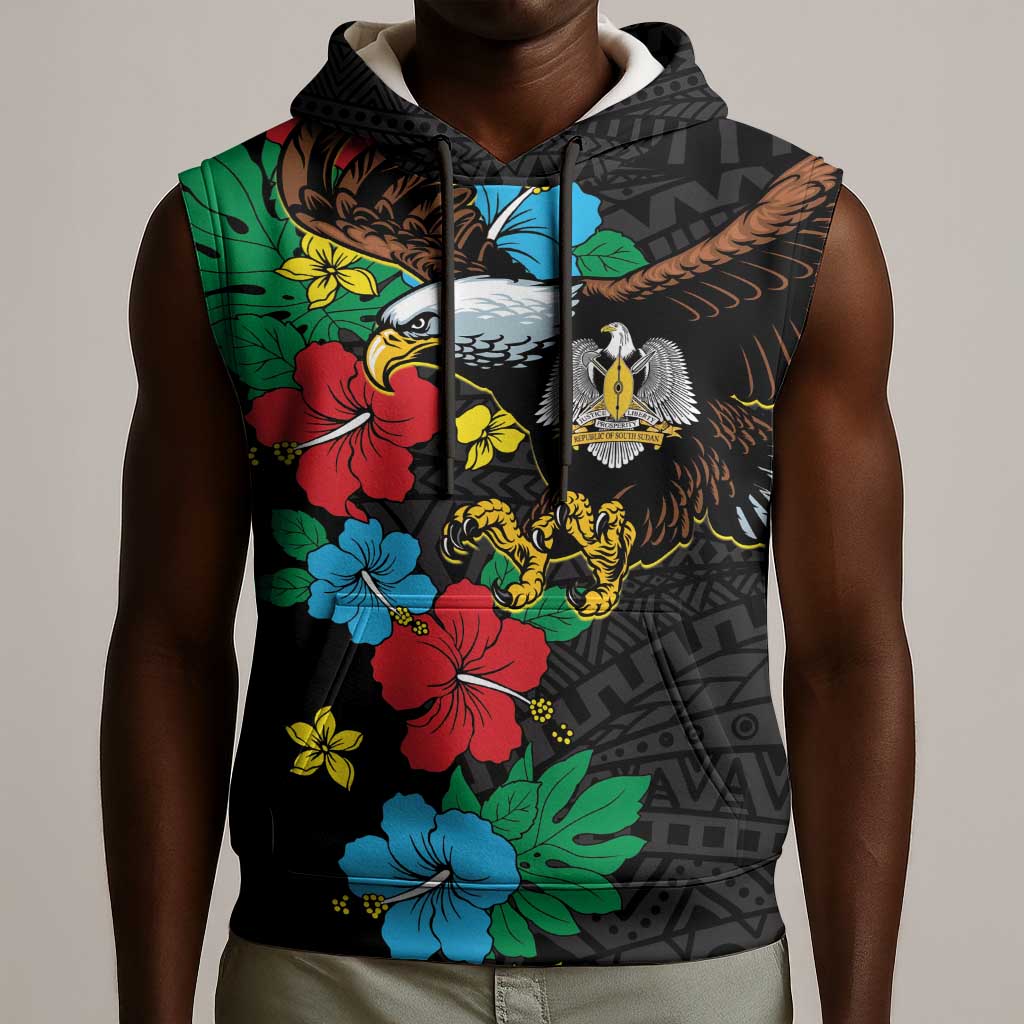 South Sudan Sleeveless Hoodie African Pattern Hibiscus Floral - African Pride