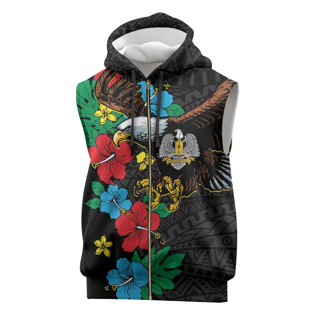 South Sudan Sleeveless Zip Hoodie African Pattern Hibiscus Floral - African Pride