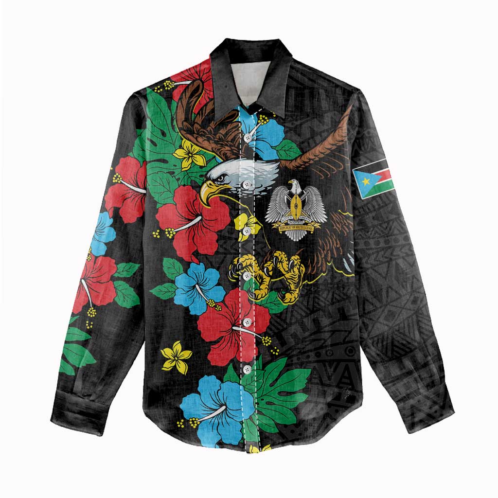 South Sudan Women Casual Shirt African Pattern Hibiscus Floral LT01