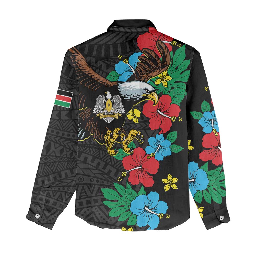 South Sudan Women Casual Shirt African Pattern Hibiscus Floral LT01