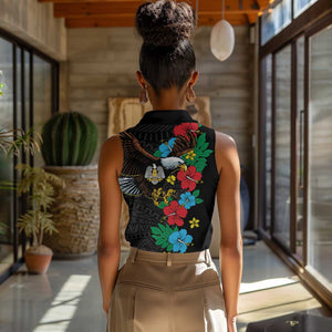 South Sudan Women Sleeveless Polo Shirt African Pattern Hibiscus Floral