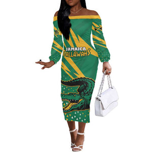 Custom Afro Jamaica Cricket Tallawahs Off The Shoulder Long Sleeve Dress Fi Wi Tallawahs Champions
