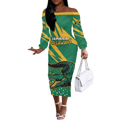 Custom Afro Jamaica Cricket Tallawahs Off The Shoulder Long Sleeve Dress Fi Wi Tallawahs Champions