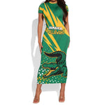 Custom Afro Jamaica Cricket Tallawahs Short Sleeve Bodycon Dress Fi Wi Tallawahs Champions