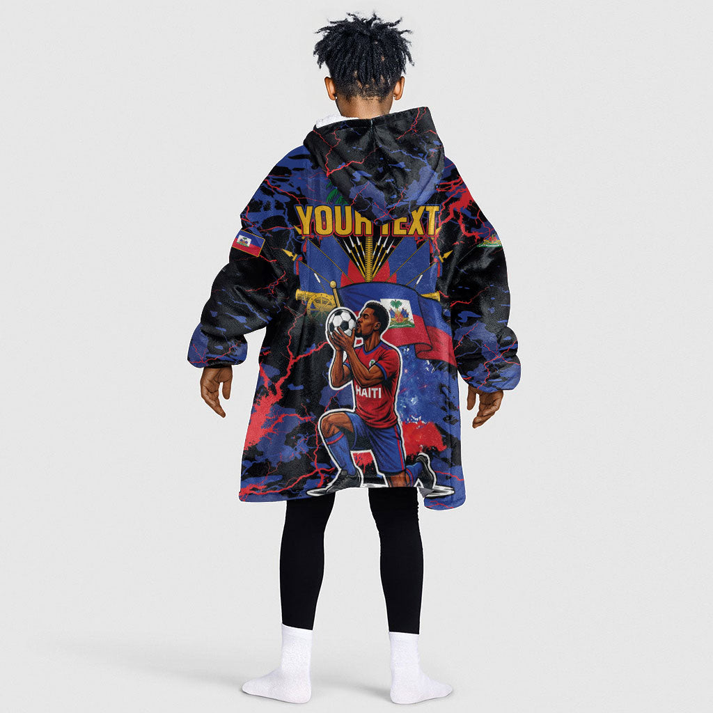 Personalized Haiti Soccer Pride Kid Wearable Blanket Hoodie Ayiti Nan Mondyal 2026