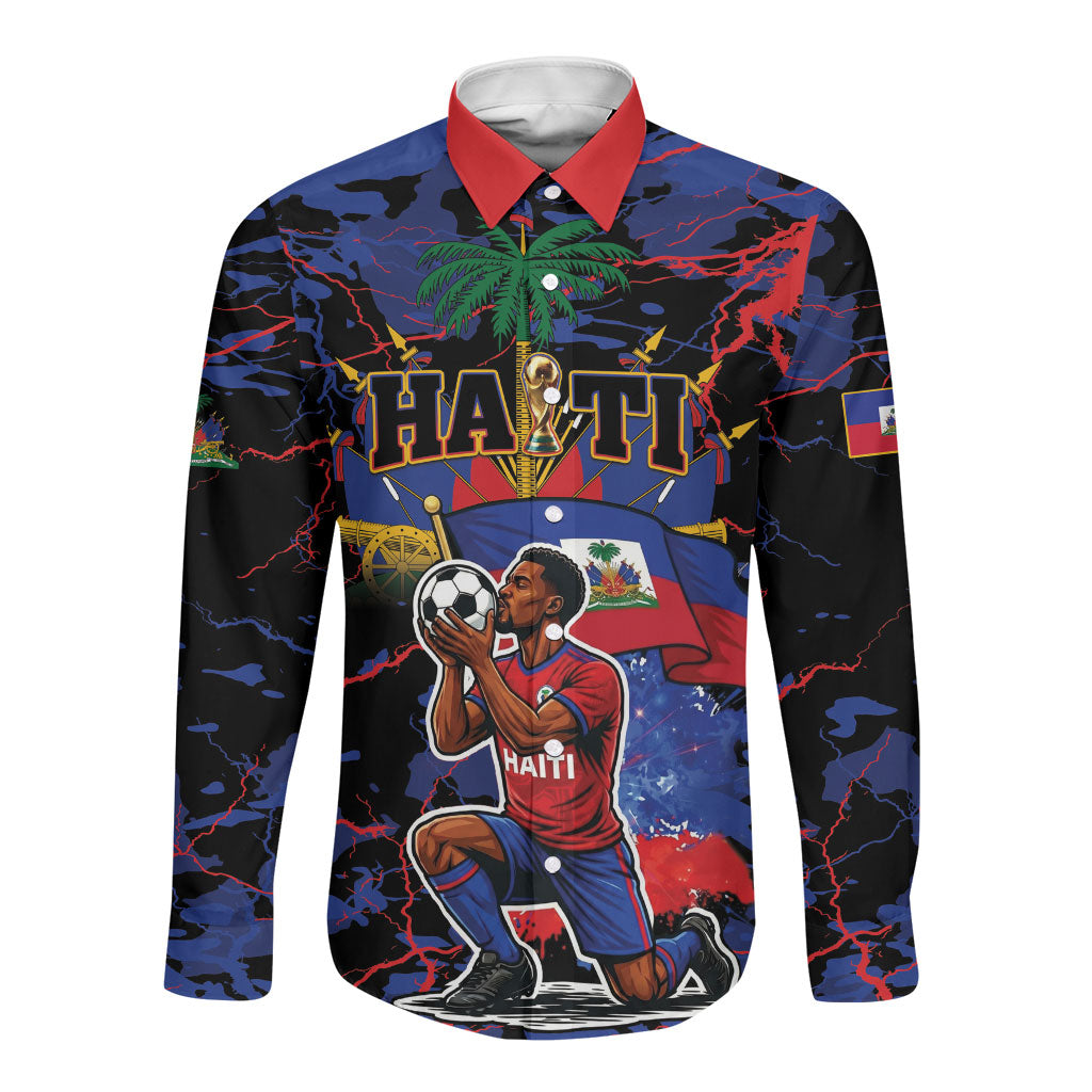 Personalized Haiti Soccer Pride Long Sleeve Button Shirt Ayiti Nan Mondyal 2026