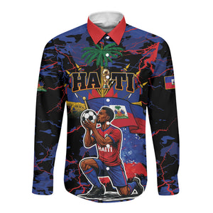 Personalized Haiti Soccer Pride Long Sleeve Button Shirt Ayiti Nan Mondyal 2026