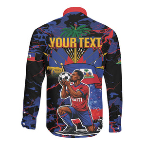 Personalized Haiti Soccer Pride Long Sleeve Button Shirt Ayiti Nan Mondyal 2026