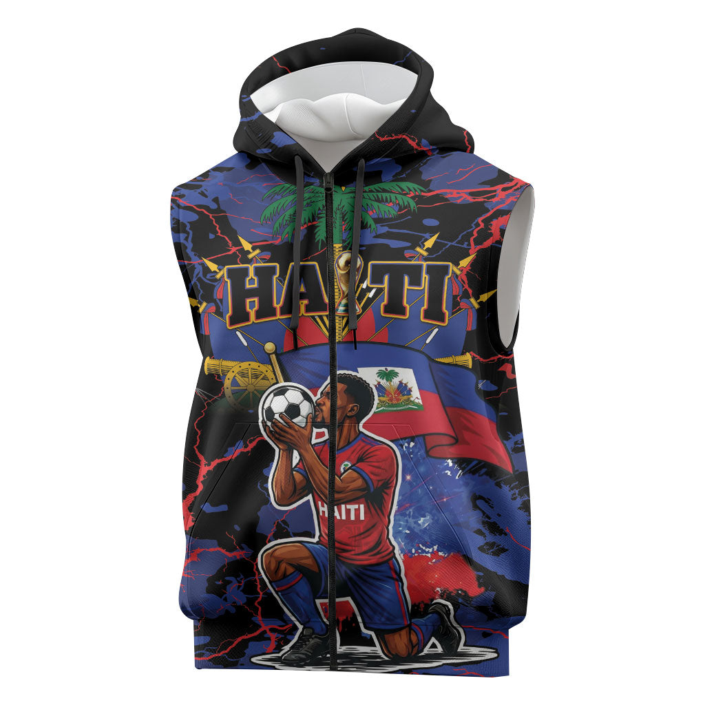 Personalized Haiti Soccer Pride Sleeveless Zip Hoodie Ayiti Nan Mondyal 2026