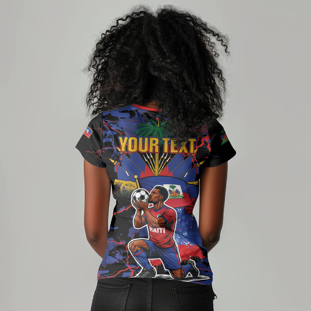 Personalized Haiti Soccer Pride Women V-Neck T-Shirt Ayiti Nan Mondyal 2026