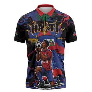 Personalized Haiti Soccer Pride Zipper Polo Shirt Ayiti Nan Mondyal 2026