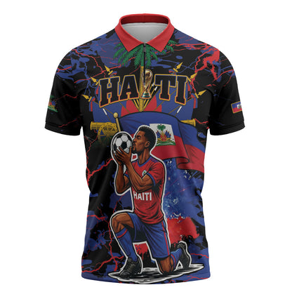 Personalized Haiti Soccer Pride Zipper Polo Shirt Ayiti Nan Mondyal 2026