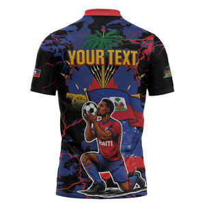 Personalized Haiti Soccer Pride Zipper Polo Shirt Ayiti Nan Mondyal 2026