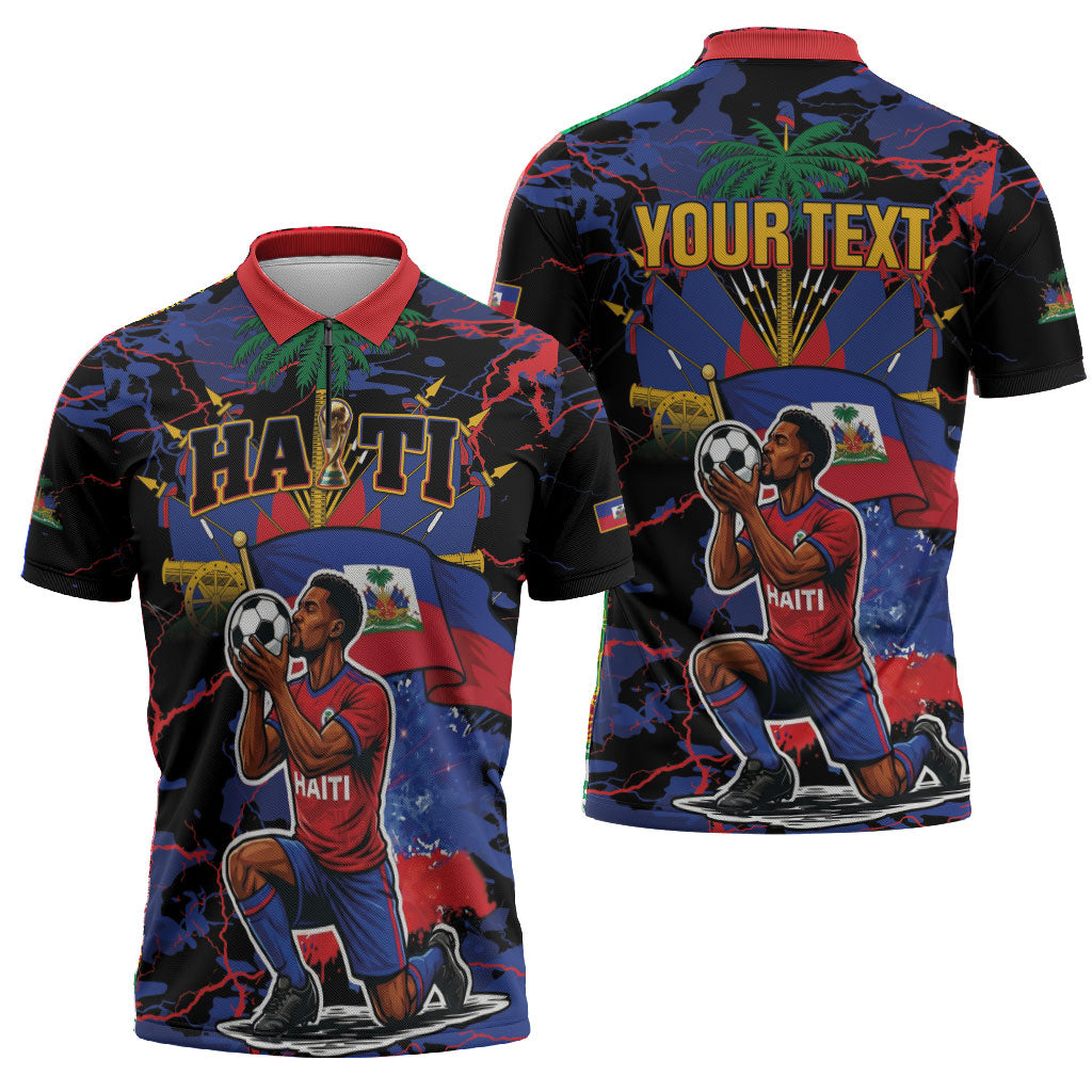Personalized Haiti Soccer Pride Zipper Polo Shirt Ayiti Nan Mondyal 2026