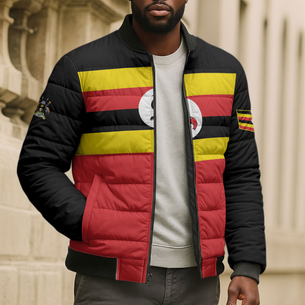 Uganda Flag Stylized Bomber Puffer Jacket Jamhuri ya Uganda