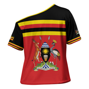 Uganda Flag Stylized Cross Shoulder Shirt Jamhuri ya Uganda