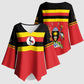 Uganda Flag Stylized Kimono Sleeve Blouse Jamhuri ya Uganda