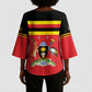 Uganda Flag Stylized Kimono Sleeve Blouse Jamhuri ya Uganda