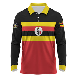 Uganda Flag Stylized Long Sleeve Polo Shirt Jamhuri ya Uganda