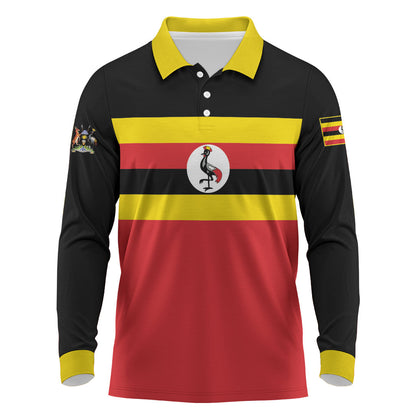 Uganda Flag Stylized Long Sleeve Polo Shirt Jamhuri ya Uganda