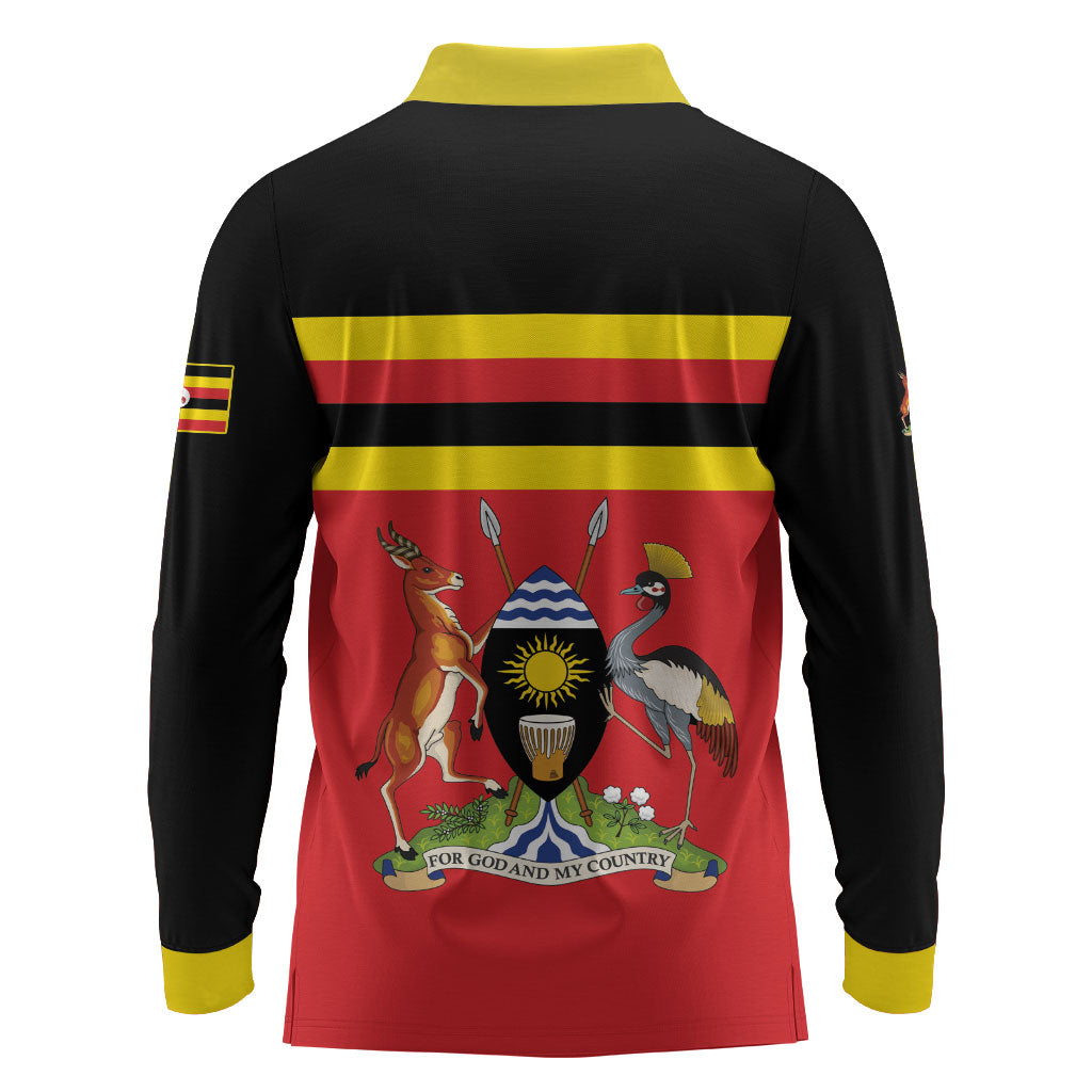 Uganda Flag Stylized Long Sleeve Polo Shirt Jamhuri ya Uganda