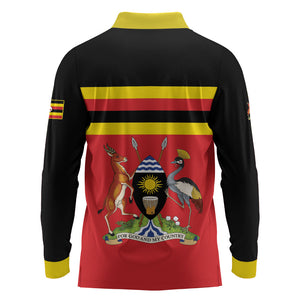 Uganda Flag Stylized Long Sleeve Polo Shirt Jamhuri ya Uganda