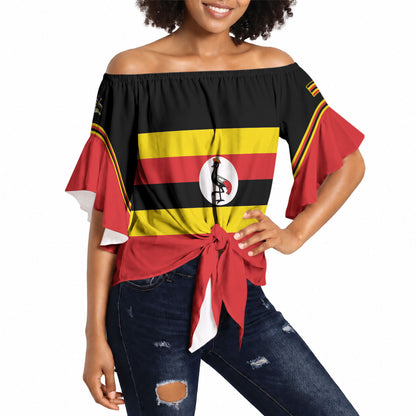 Uganda Flag Stylized Off Shoulder Wrap Waist Top Jamhuri ya Uganda