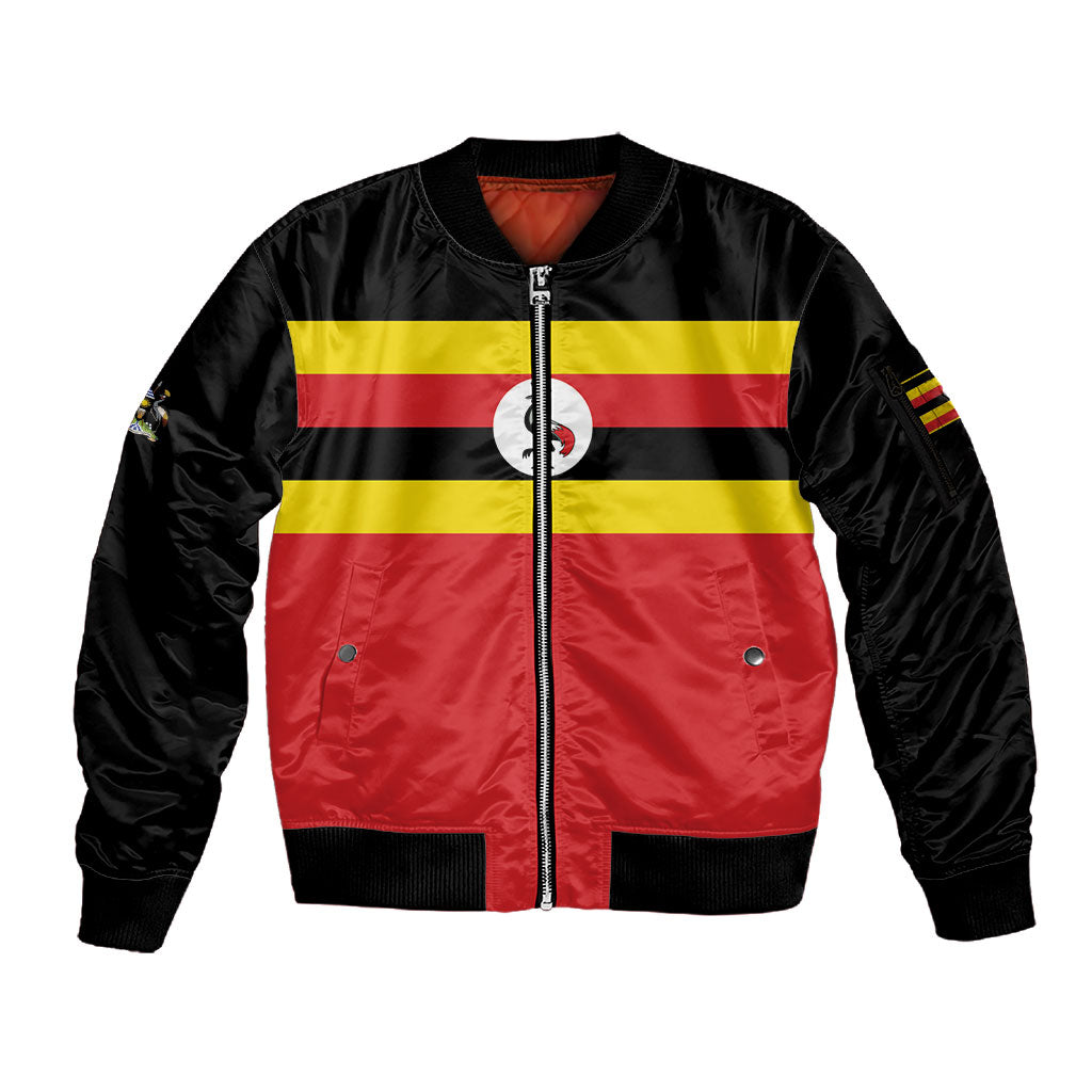 Uganda Flag Stylized Sleeve Zip Bomber Jacket Jamhuri ya Uganda